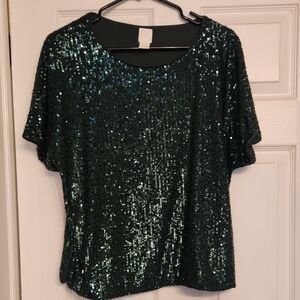 H&M Sparkling Emerald Sequin Top